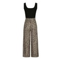 thumbnail image 5 of Usmixi Jumpsuits for Women Loose Wide Leg Vintage Empire Waist Long Tank Jumpsuits Overall with Belt Summer Formal Leopard Print Square Neck Sleeveless Maxi Rompers Khaki xxl, 5 of 5