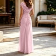 thumbnail image 4 of EliteGoogv Womens Evening Dresses Cowl Neck Short Sleeve Maxi Dresses For Women Ruched Bodycon Fit Summer Dresses Party Wedding Guest Dresses Pink, 4 of 6