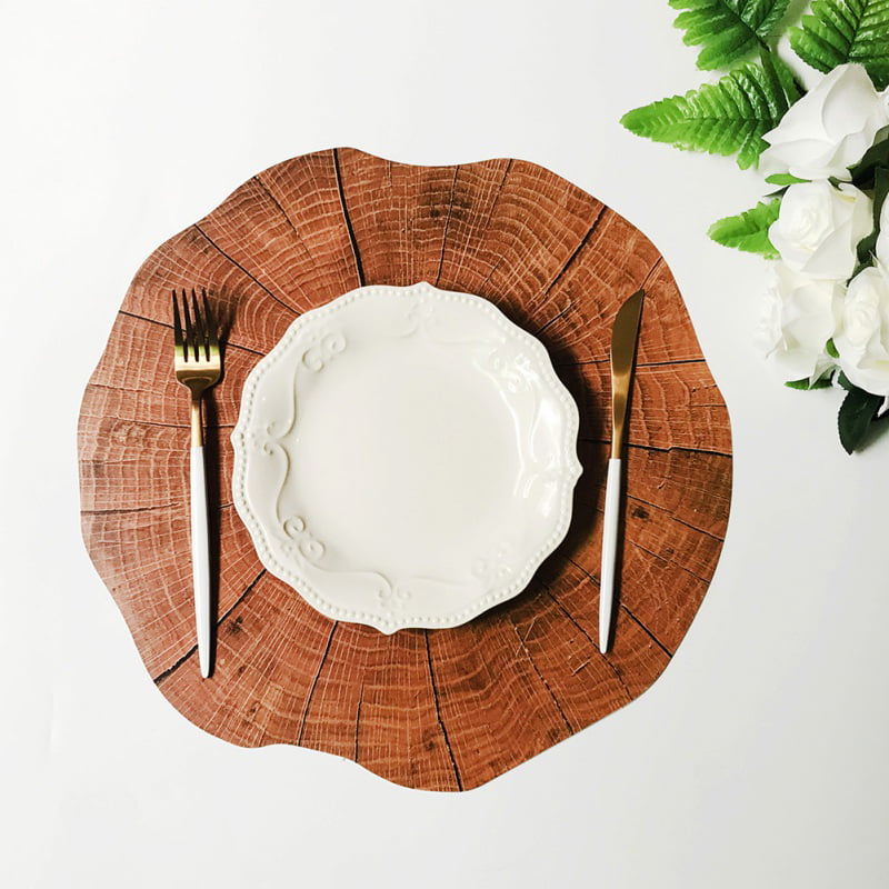 Round Wood Grain Placemat Household Table Pad Insulation Placemat Table