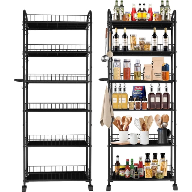 in Slim Rolling Storage Cart Mobile Shelving Unit with Wheels Metal Wire Storage Shelving Rack with Baskets for Kitchen Bathroom Office Laundry Narrow Piaces