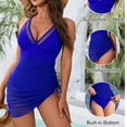 thumbnail image 3 of Women's Elegant V-Neck Mesh Ruched Swim Dress Adjustable Straps, Quick-Dry Fabric, Perfect for Beach and Poolside Fun, 3 of 4