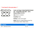thumbnail image 2 of Lower and Upper Intake Manifold Gasket Set - Compatible with 2007 - 2018 Nissan Altima 3.5L V6 2008 2009 2010 2011 2012 2013 2014 2015 2016 2017, 2 of 2
