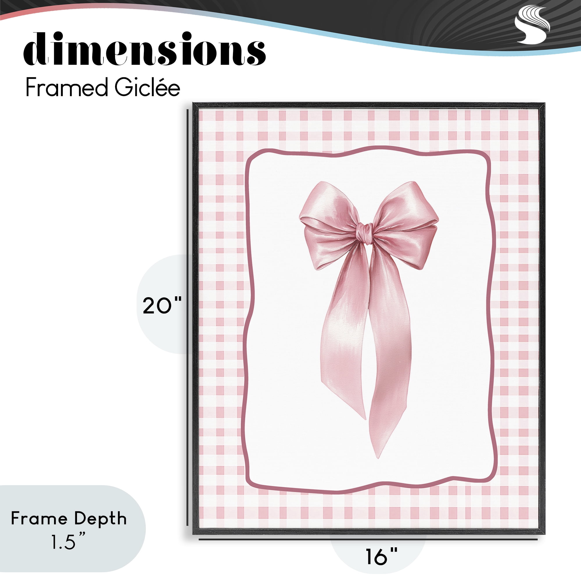 Stupell Industries Pink Gingham Ribbon Black Framed Giclee Art, design by Christine Simpson Art