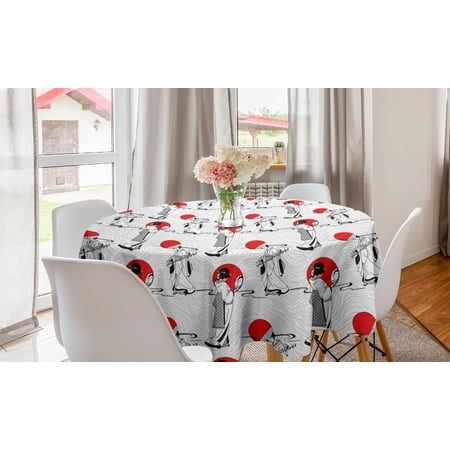 

Asian Round Tablecloth Japanese Geisha Girl with Traditional Kimono Folk Culture Style Circle Table Cloth Cover for Dining Room Kitchen Decor 60 Black Red by Ambesonne