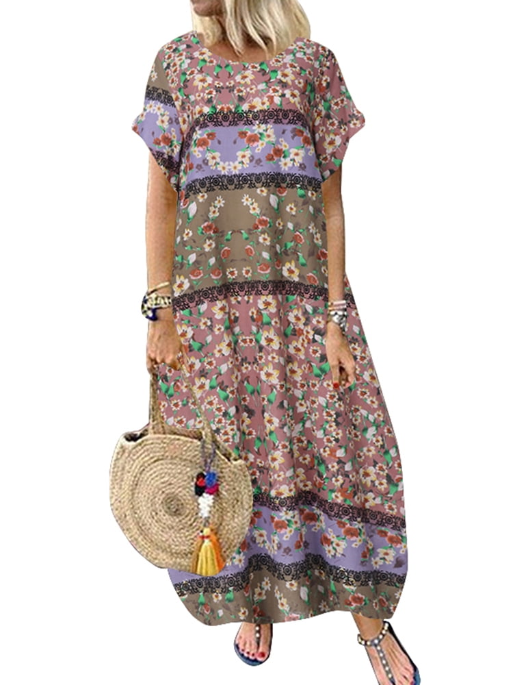 ZANZEA - ZANZEA Women Ethnic Print Vintage Maxi Dress - Walmart.com ...