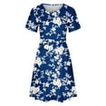thumbnail image 4 of Wycnly Formal Dresses for Women Tie Waist Loose Flowy Ruffle Swing Beach Dress Round Neck Short Sleeve Floral Print Summer Mini Dresses Dark Blue XL Clothes, 4 of 7