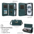 thumbnail image 2 of Allytechgroup Crossbody Wallet Case for Apple iPhone 17, Magnetic PU Leather Flip Protective Case Cover with RFID Blocking, 14 Card Slots Cash Pocket Zipper Pocket Shoulder Strap,Green, 2 of 11