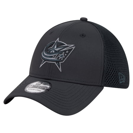Men s New Era Black Columbus Blue Jackets Blackout 39THIRTY Flex Fit Hat