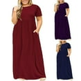 thumbnail image 1 of Robe d'Été Décontractée pour Femme à Col Rond, Grande Taille, Manches Courtes, Unie, Ample, avec Poches, Longue, Robe de Plage pour Femmes 2022, 1 of 6