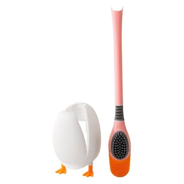 Escobilla de baño con soporte, cepillo de limpieza ergonómico, cabezal de cepillo de varios lados para apartamento Rosa