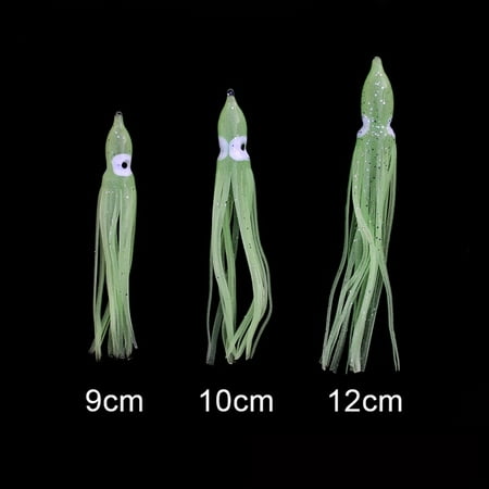 10Pcs Luminous Octopus Bait Sea Fishing Bionic Soft Squid Bait Assorted Sizes Green-10cm
