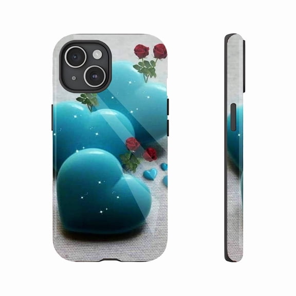 Blue Heart Rose Sparkling Glitter iPhone Case Valentine’s Day Couples Gift Compatible with iPhone 11/12/13/14/15/16 (Pro Max/Plus)