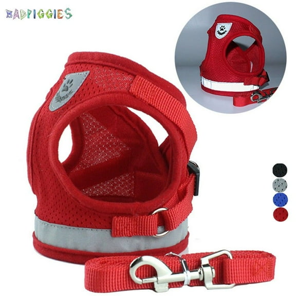 BadPiggies Dog and Cat Universal Harness with Leash Set Escape Proof Adjustable Reflective Soft Mesh Corduroy Dog Harnesses