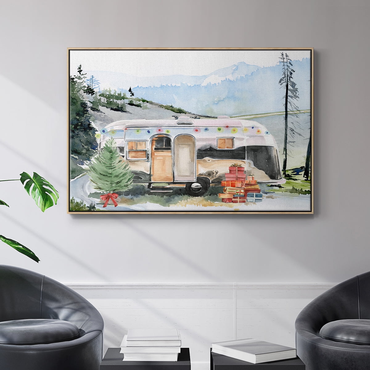 Holiday Vacation I - Framed Gallery Wrapped Holiday Canvas - 27 x 41 - Natural Wood Frame