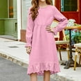 thumbnail image 7 of Busydd Spring Dresses for Girls 4-15 Years Solid Color Long Sleeve Girls Dresses Casual Round Neck Ruffle Little Girl Dresses, 7 of 7