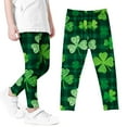 thumbnail image 5 of Avrnliq St. Patrick's Day Girls Shamrock Plaid Leggings - Green Stretchable Elastic Waist Slim Fit Pants for Kids Size 4-10,Size 4 T, 5 of 7