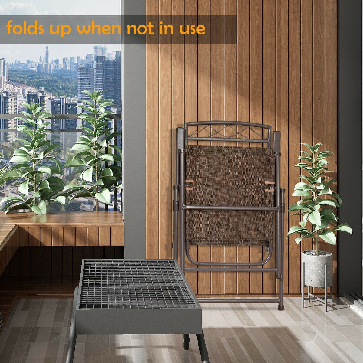 Costway Set of 4 Patio Folding Sling Chairs Steel Fabric Camping Deck Garden Pool