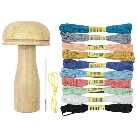 Mush Room Knit Patch with Large Eye Needles 10 Color Threads for DIY Weaving Darning for Beginners Mending Jeans Socks