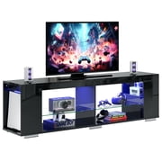 Pinmoco LED TV Stand for TVs up to 80, Gaming Entertainment Center with Side Bookshelf and 4 Open Shelves, Black