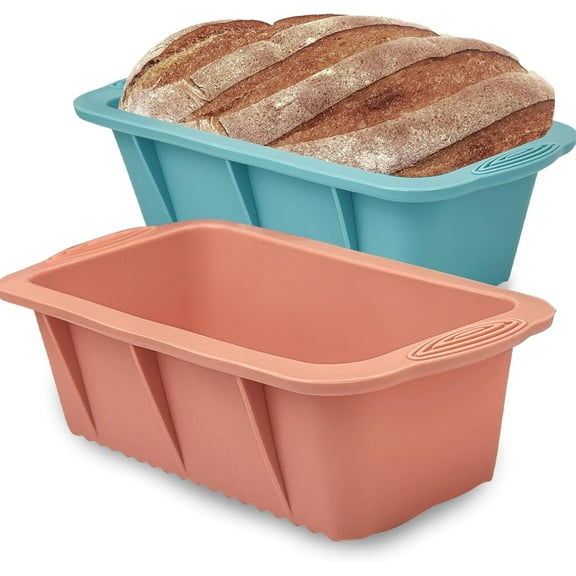 Silicone Bread Loaf Pan 2 Pack, Non-Stick Rectangular Baking Mold for Oven, Easy Release Silicone Pan for Homemade Bread, Cake, Meatloaf, Lasagna & Freezer Storage