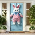 thumbnail image 2 of AZXY Easter Bunny Door Cover 71x35 Inch, Plush Bunny in Pink Striped Suit Door Banner Backdrop, Spring Front Door Decorations for Outdoor Porch Farmhouse Easter Party Wall Home Decor, 2 of 7