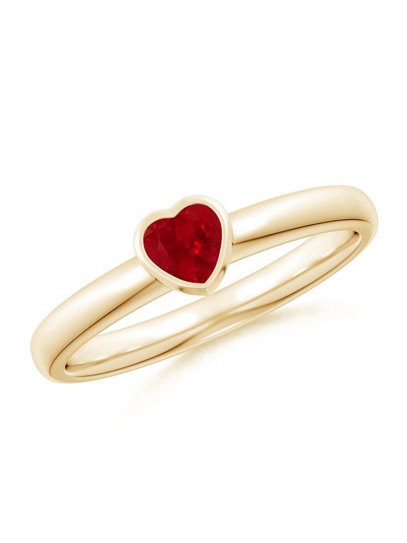 Natural Bezel-Set Solitaire Heart Ruby Promise Ring in 14K Yellow Gold for Women (Size-4mm) | July Birthstone, Birthday, Anniversary, Jewelry Gift for Women | Natural Ruby Ring
