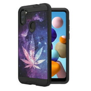 Capsule Case Compatible with Galaxy A11 [Cute Brushed Texture Shockproof Hybrid Slim Men Women Design Protective Black Case Phone Cover] for Samsung Galaxy A11 SM-A115 (Space Leaf Purple)