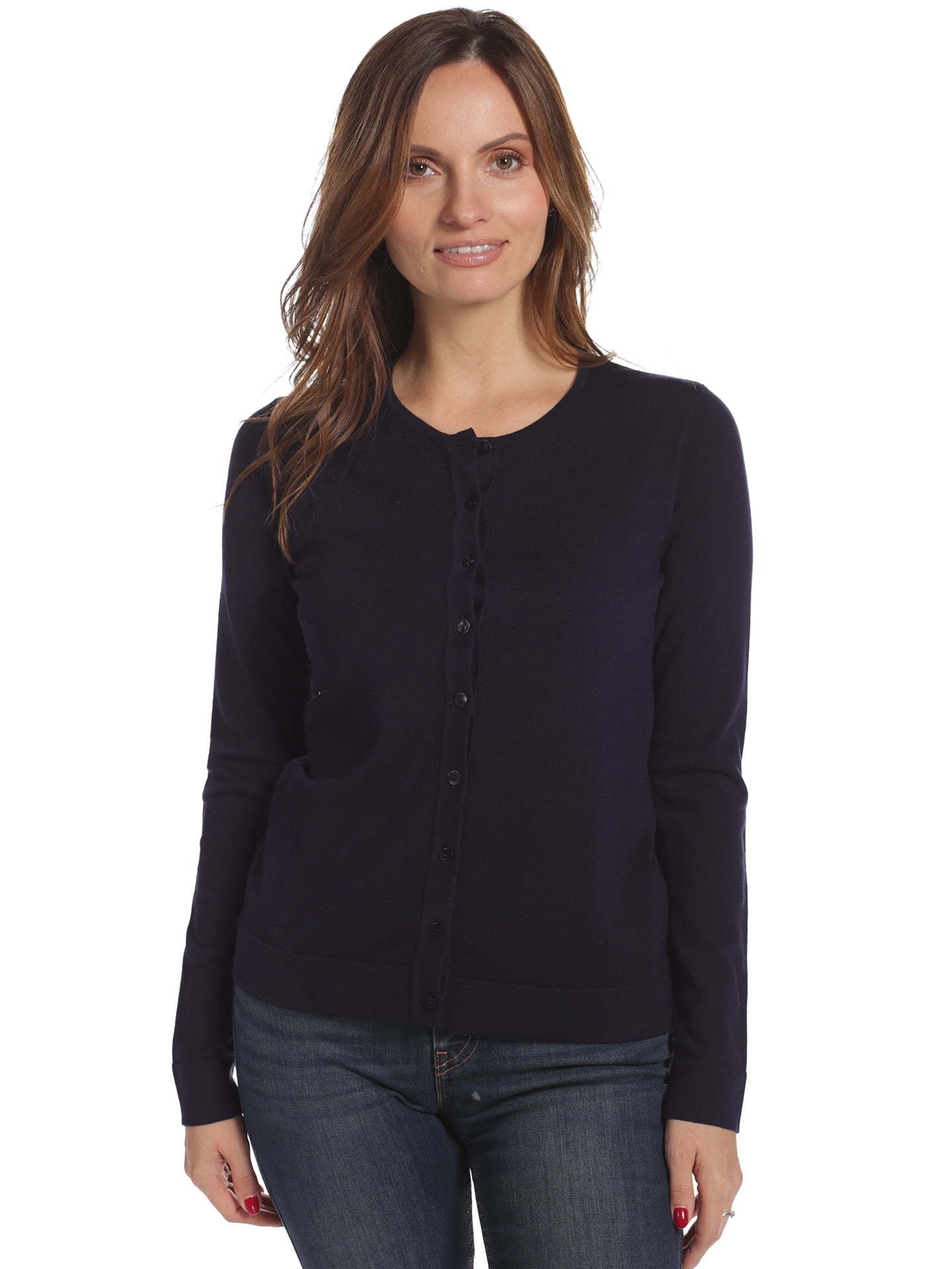 August Silk Women's Long Sleeve Crew Neck Jersey Cardigan, Newport Navy ...