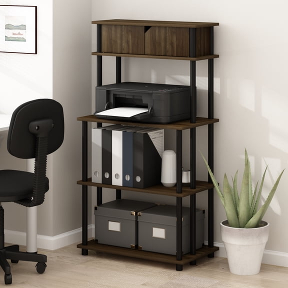 Furinno TURN-N-TUBE 5-Tier Printer Stand with Shelf Cabinet in Brown Walnut
