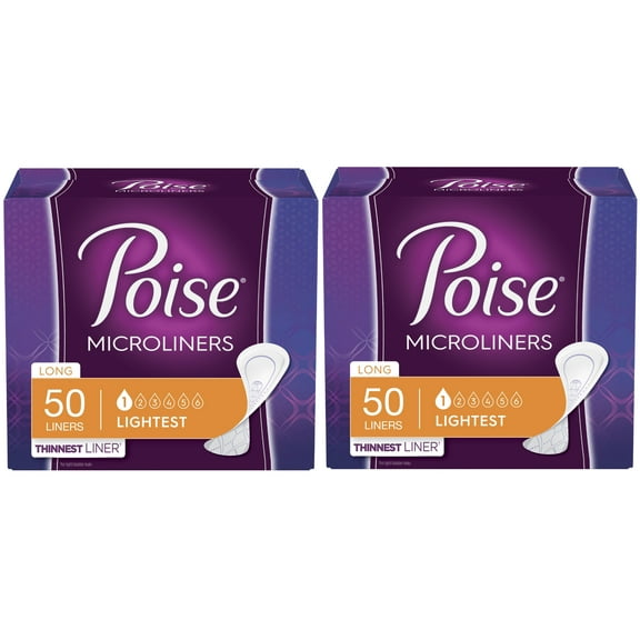 Poise Daily Incontinence Microliners for Women, Long, 50 Ct - 2 Pack