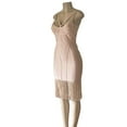 thumbnail image 4 of Women's Strappy Top Cutout Tassel Fringe Hem Bodycon Fit Midi Bandage Dress Beige L, 4 of 7
