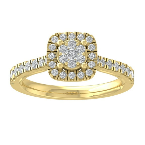 ARAIYA FINE JEWELRY 10K Yellow Gold Lab Grown Diamond Halo Ring (5/8 cttw, D-F Color, VS Clarity), Size 7