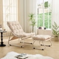 thumbnail image 2 of Patio Outdoor Lounge Chair with Ottoman, Comfy Sling Recliner Chair with Puffy Cushion and Foot Stool, Ideal for Living Room, Bedroom, Reading Room, Beige frame with beige cushion, 2 of 14