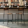 thumbnail image 3 of BizChair 2 Pack Commercial Grade Solid Wood Bar Stools with Black Metal Frames and Antique Copper Finish, 3 of 14
