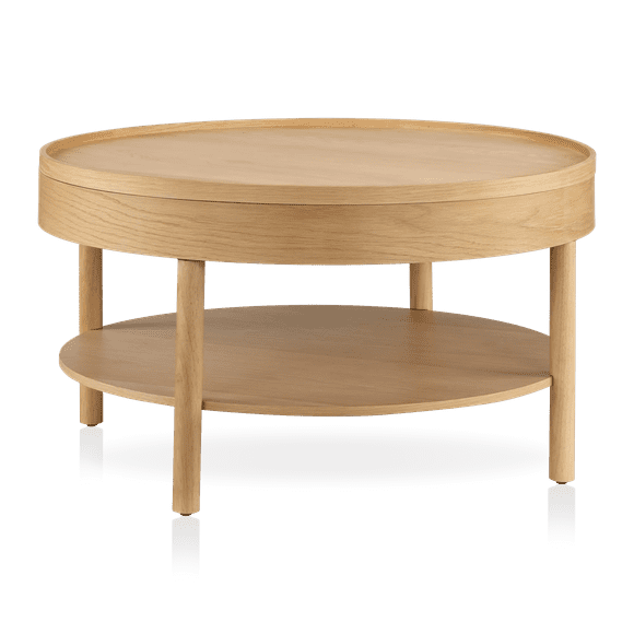 Bouclair Natural Wooden Round Coffee Table with Lift Top
