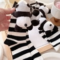 thumbnail image 6 of OOOUM Cute 3D Plush Panda Crew Socks Striped Soft Stretch Knit Mid Calf Socks Cute Womens Socks White, 6 of 9