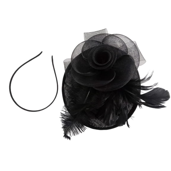 Black Pillbox Fascinator Headband for Women Vintage Hat for Weddings Tea Party with Feathers Mesh Clip