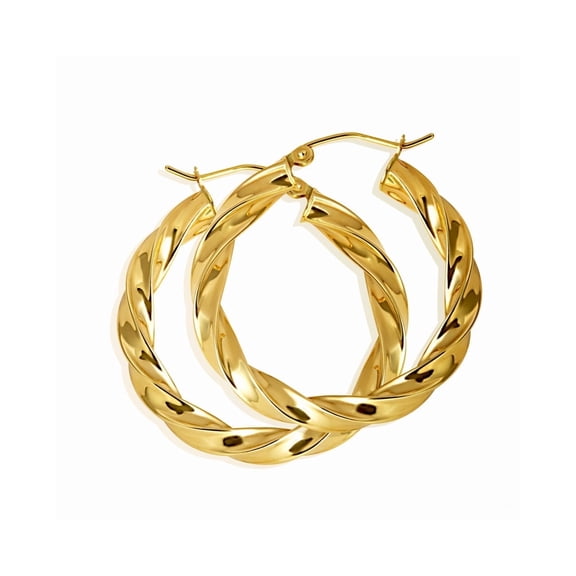 14K Yellow Gold Reversible Twist Rope Hoop Earrings (4MM X 30MM)