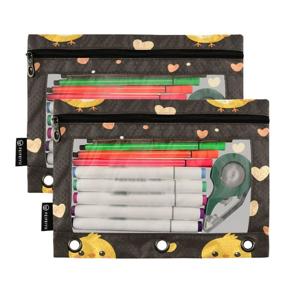 Ckdifva Baby Chicks Pencil Pouch 3 Ring Zipper Pencil Case Binder Pockets Clear Top Cosmetic Bag 2 Pack