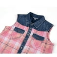 thumbnail image 3 of Bienzoe Girl's Plaid Denim Sleeveless Blouse Casual Tank Tops Pink 7, 3 of 12