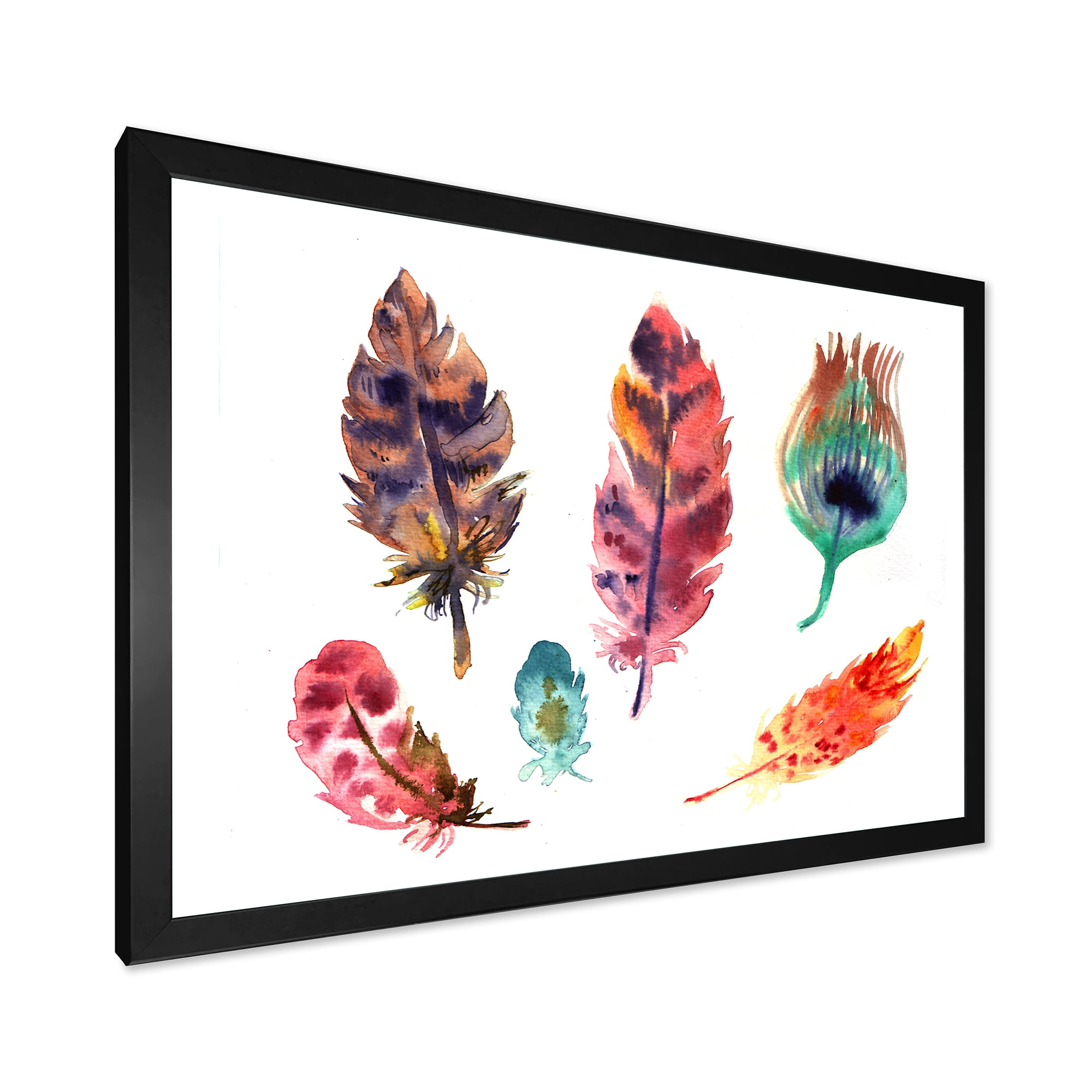 Designart 'Colourful Boho Art Feather Set II' Bohemian & Eclectic Framed Art Print