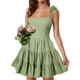 thumbnail image 3 of Vestido informal de verano sin mangas para mujer: bajo con volantes, color liso, largo mini, para vacaciones y playa, 3 of 5