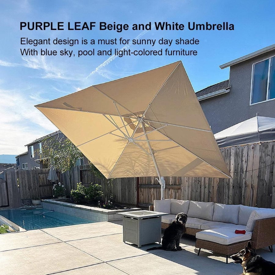 PURPLE LEAF 9 × 11.5 FT Patio Umbrella White Cantilever Offset Umbrella Rectangle Outdoor Umbrella with 360° Rotation for Garden Deck Pool, Beige