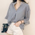 thumbnail image 3 of Gibobby Blusas De Moda Blusa de cuello en V de cuartos con estampado de rayas de camisa de negocios de moda para mujer（Azul marino， XXXXL), 3 of 5