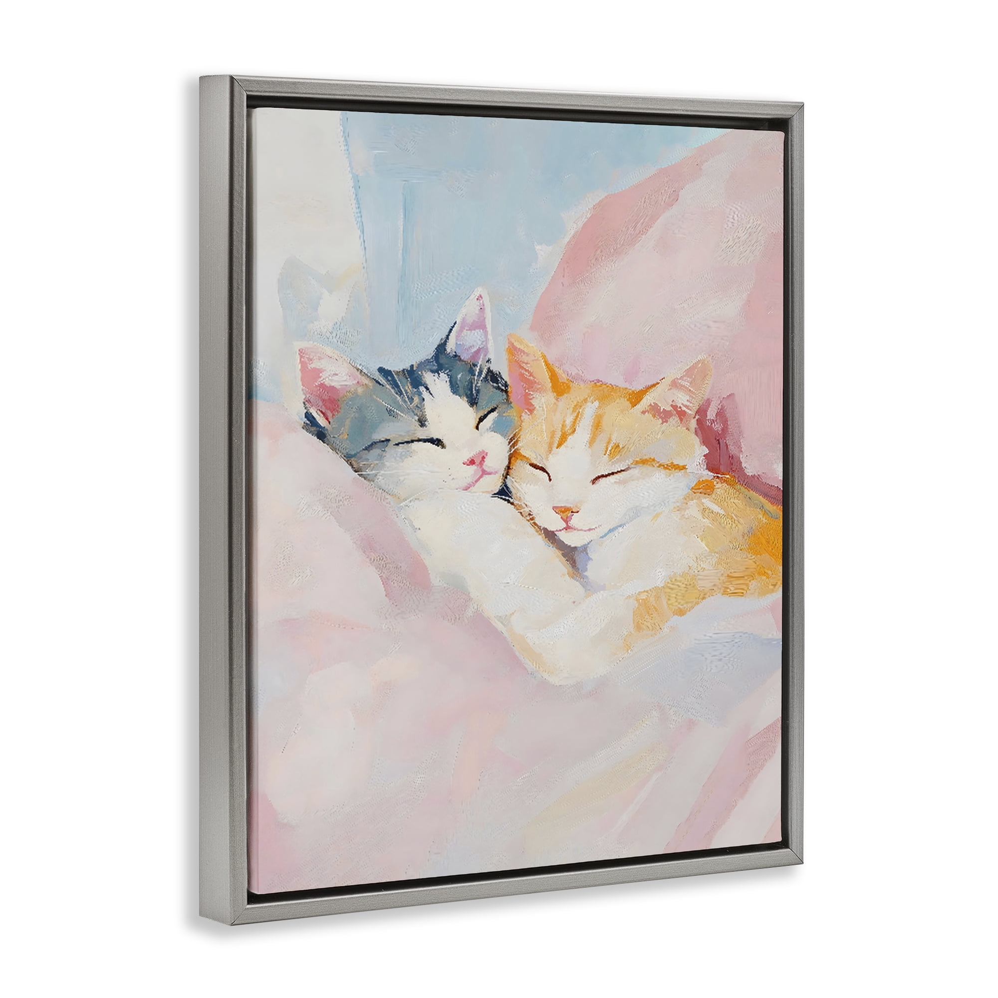 Stupell Industries Sleeping Kittens Embrace Gray Framed Floater Canvas Wall Art, design by The Prints Vibe