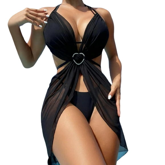 Womens Underwear Board Shorts Women's Swimwear Long Skirt New foreign Trade Bikini Three Piece Set Women's Swimsuit Bikini Split Adult Female Clothes Black Size L