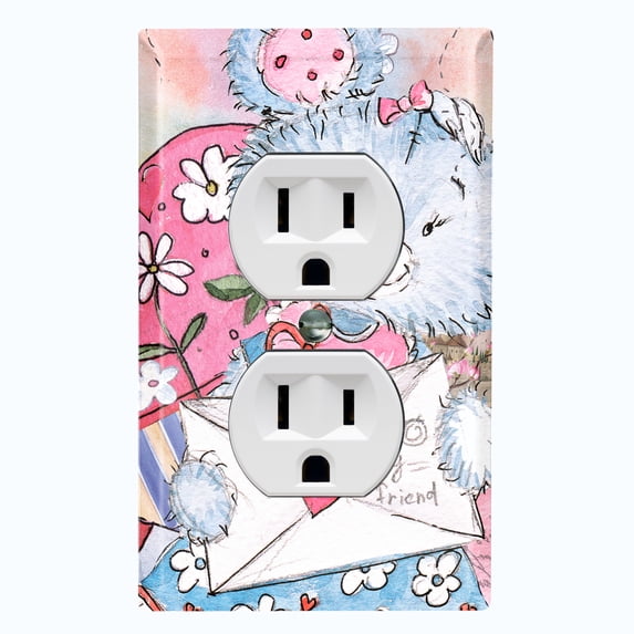 Metal Light Switch Wall Plate Outlet Cover (Love Letter Friend Teddy Bear Heart Flowers - Single Duplex)
