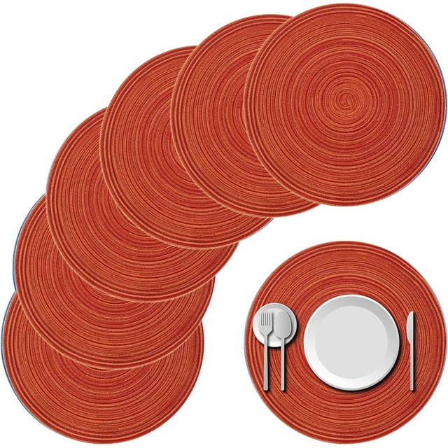 Juego de 6 manteles individuales redondos trenzados, manteles individuales redondos de algodón de 15 pulgadas para fiestas de bodas en casa (naranja), manteles redondos de 15 pulgadas 6