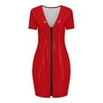 thumbnail image 7 of hotojiny Women's Deep V Neck Dress Leather Long/Short Sleeve Bodycon Party Dress Zip Up Mini Dress Clubwear, 7 of 7