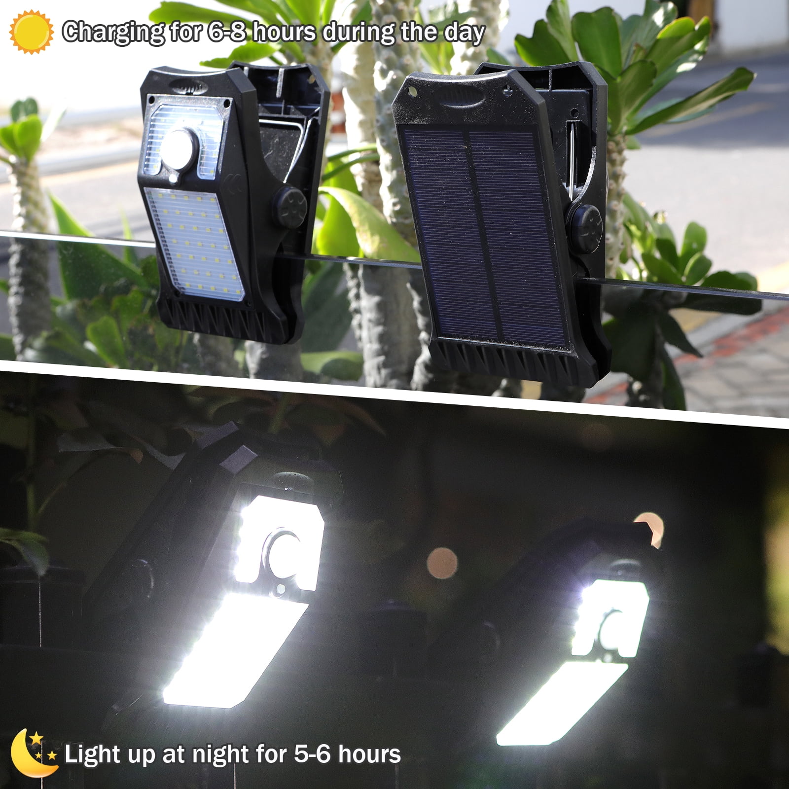 Solar Outdoor Lights, 45 LEDs Motion Sensor Solar Safety Light with 3 Modes, Portable Clip-on Solar Lights Outdoor Waterproof, 2 Pack Solar Flood Lights for Outside Yard Patio Fence Deck Porch